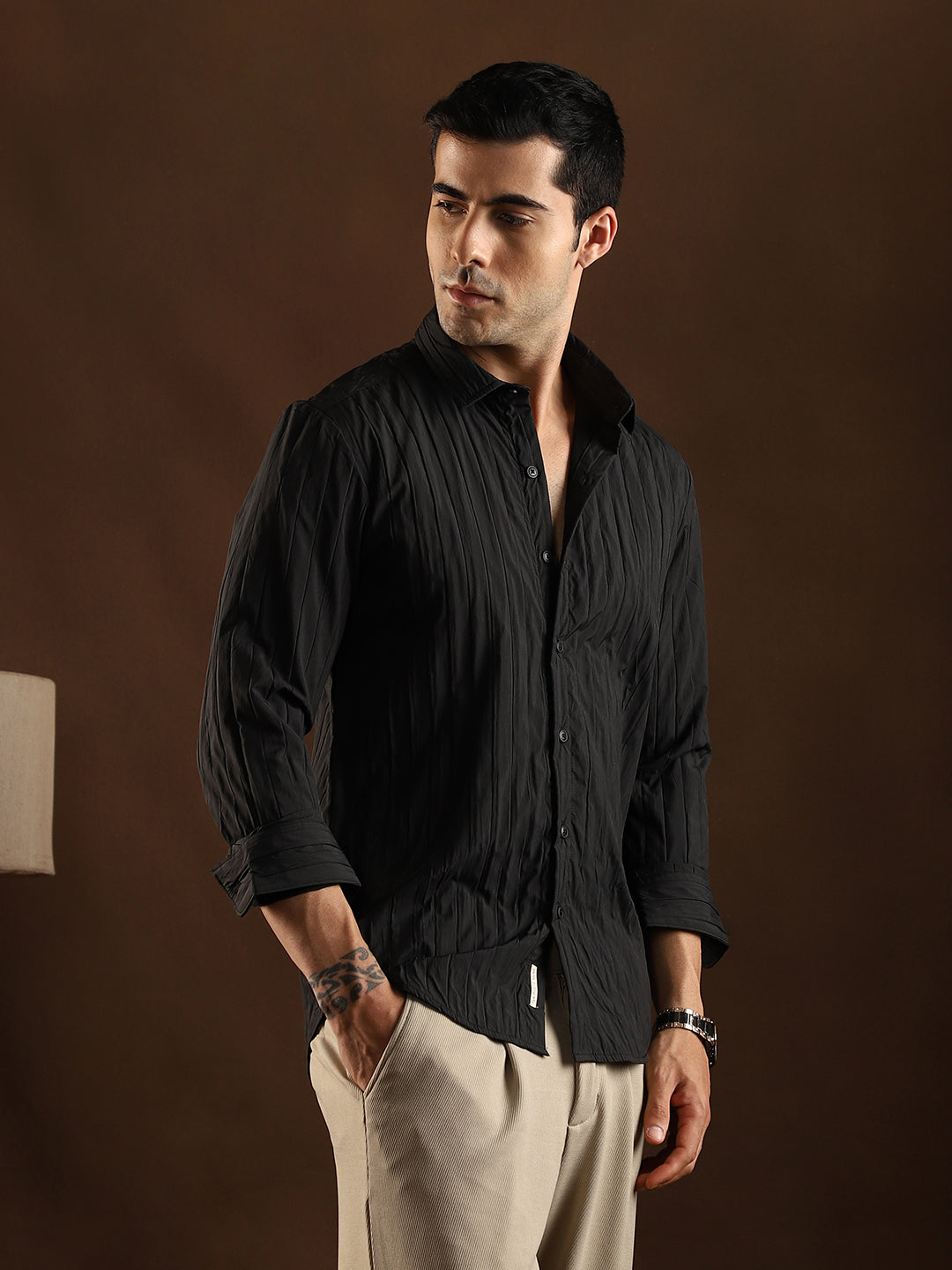 Men Onyx Black Quilt-Tactile Shirt