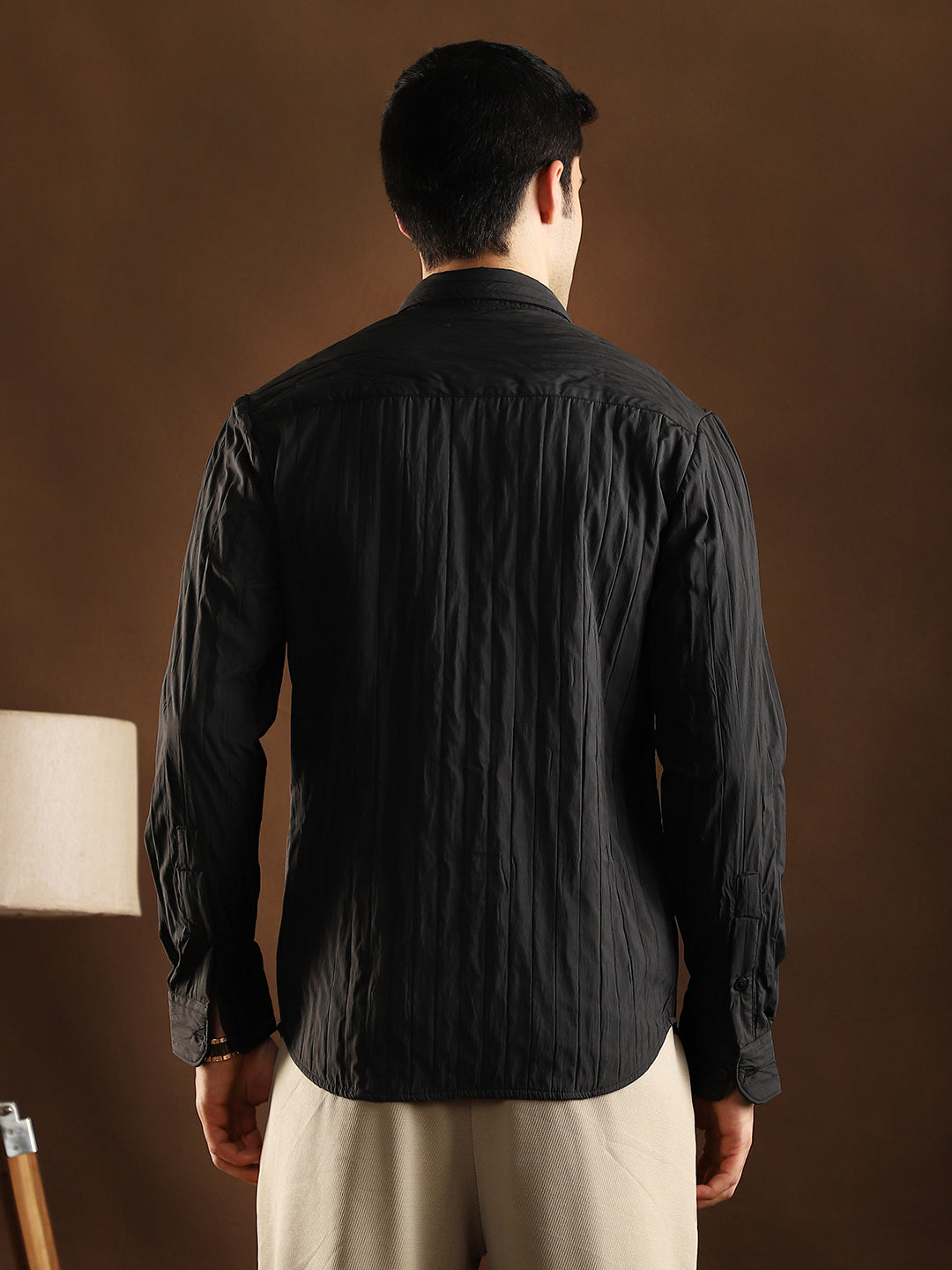 Men Onyx Black Quilt-Tactile Shirt