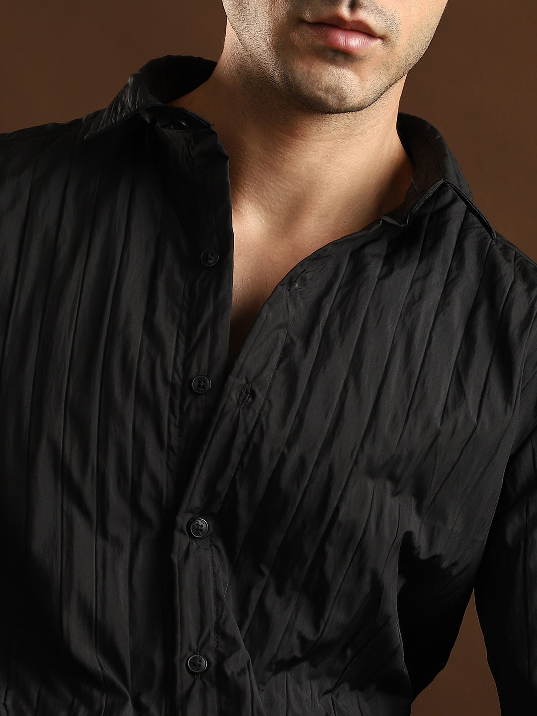 Men Onyx Black Quilt-Tactile Shirt