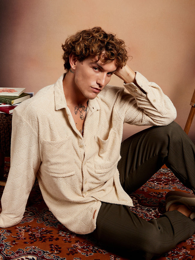Men Ecru Beige Axisline Utility-Relaxed Shirt