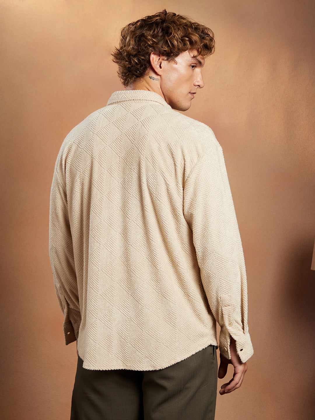 Men Ecru Beige Axisline Utility-Relaxed Shirt