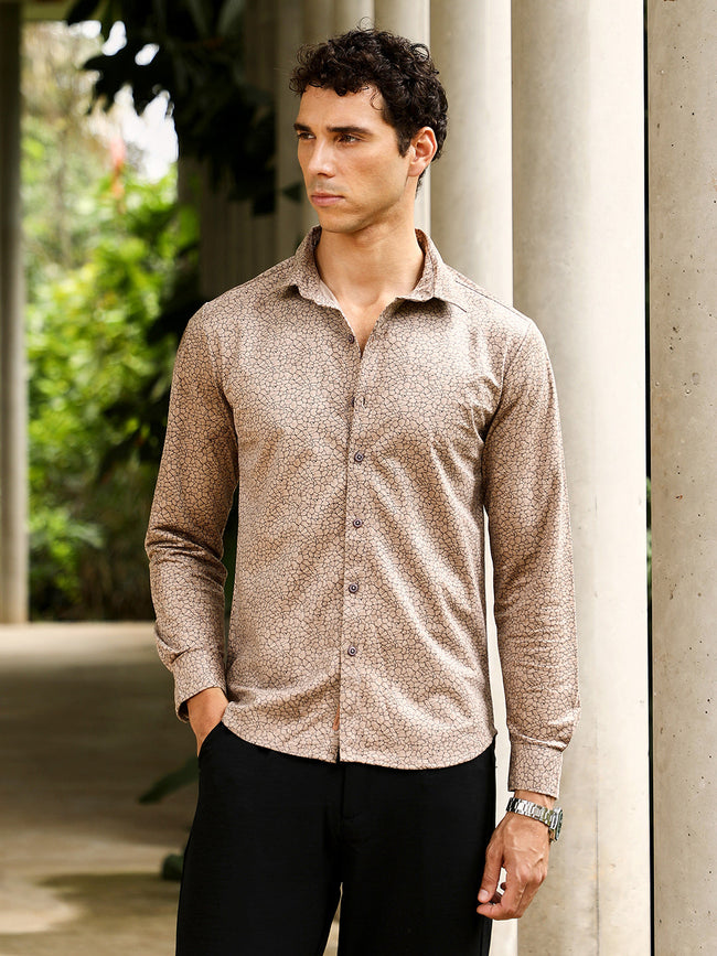 Men Sand Beige Mosiac-Imprint Suede Shirt