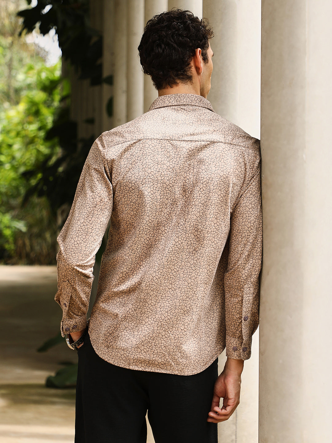 Men Sand Beige Mosiac-Imprint Suede Shirt