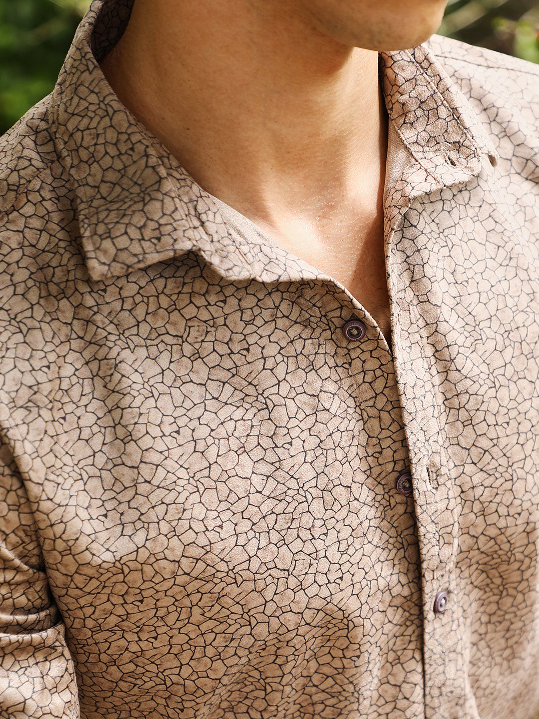Men Sand Beige Mosiac-Imprint Suede Shirt