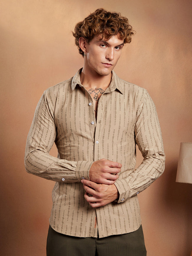Men Sand Beige Tassel-Weave Shirt