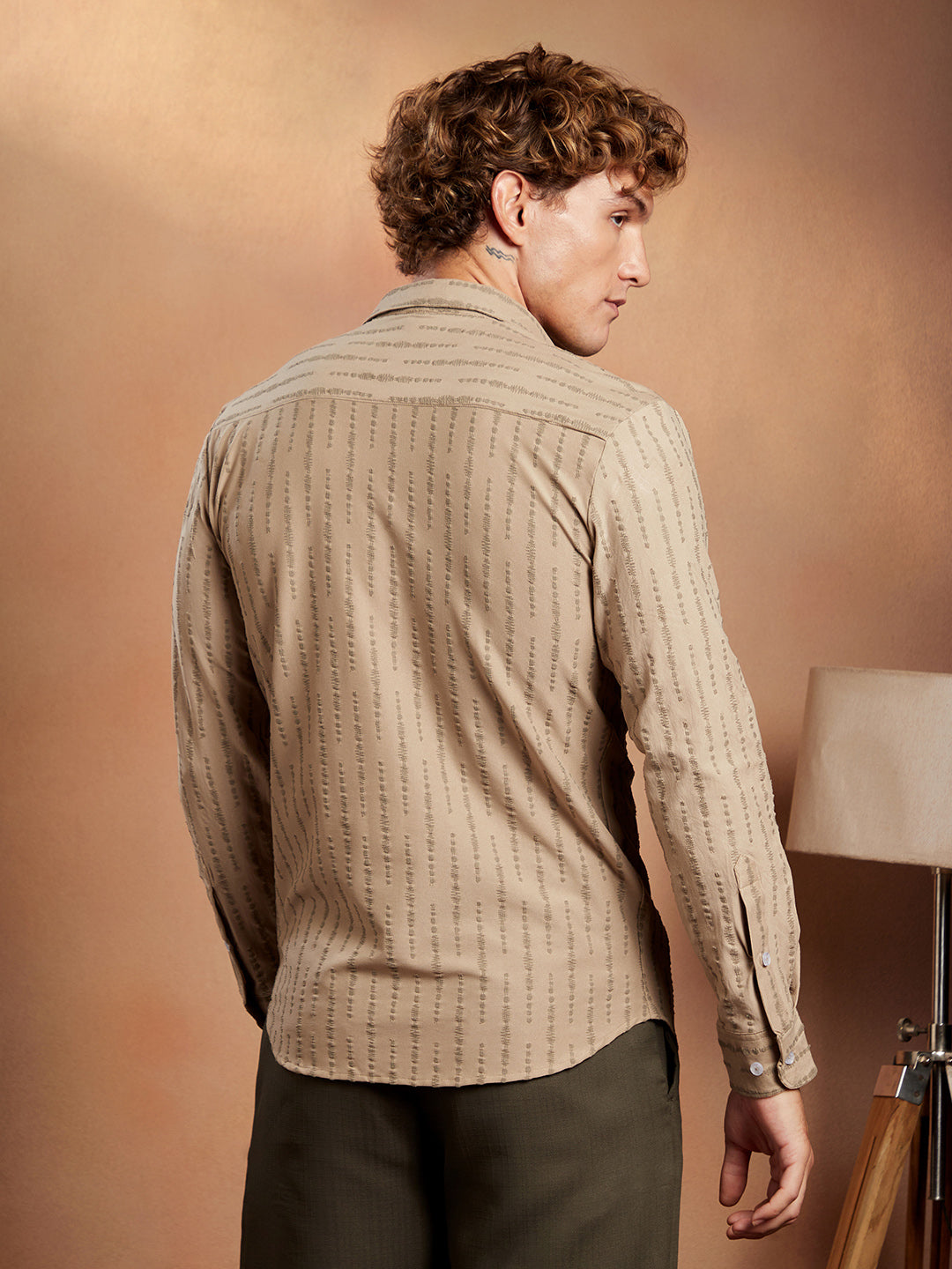 Men Sand Beige Tassel-Weave Shirt