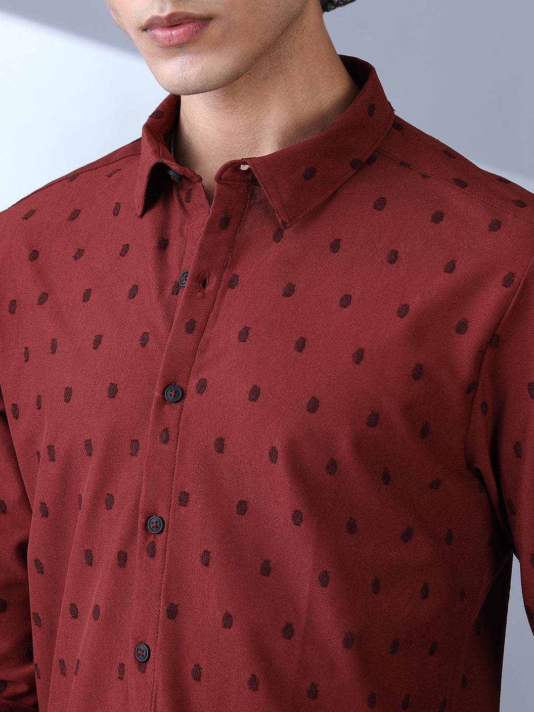 Men Brick Red Polka-Tactile Shirt