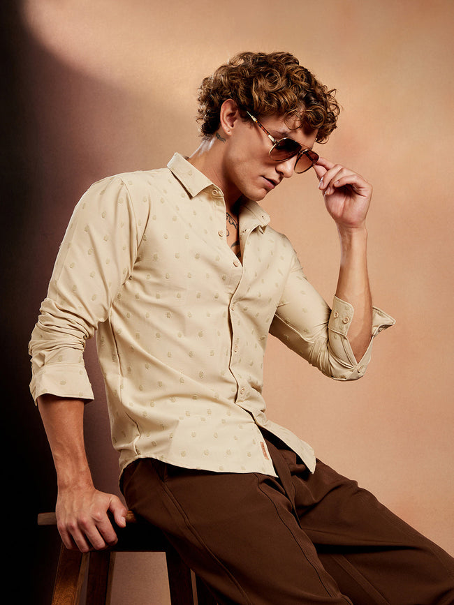 Men Sand Beige Polka-Tactile Shirt