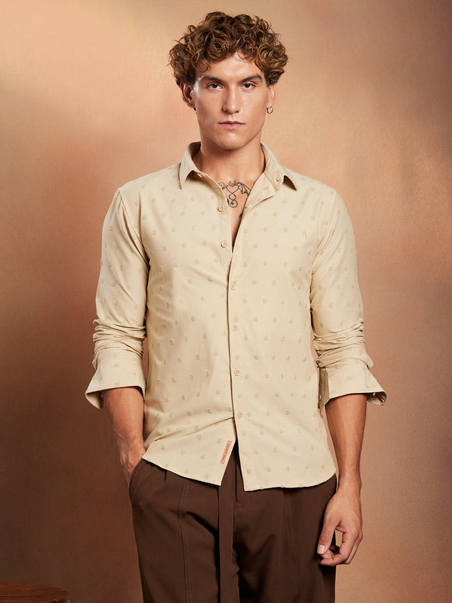 Men Sand Beige Polka-Tactile Shirt