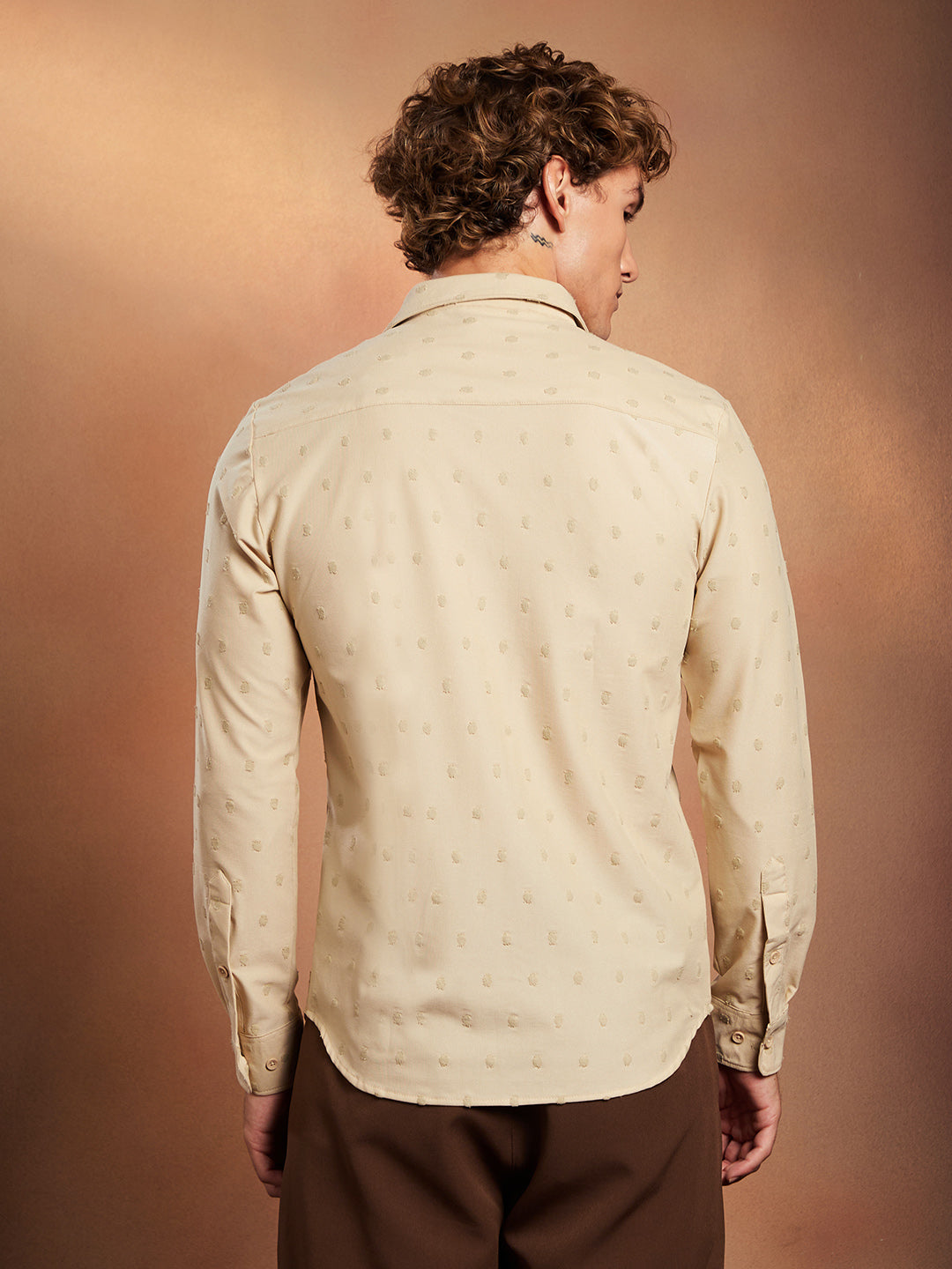 Men Sand Beige Polka-Tactile Shirt