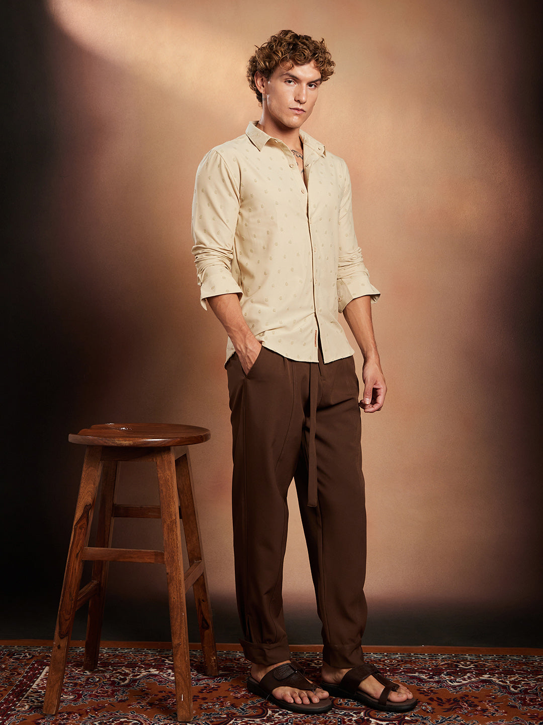 Men Sand Beige Polka-Tactile Shirt