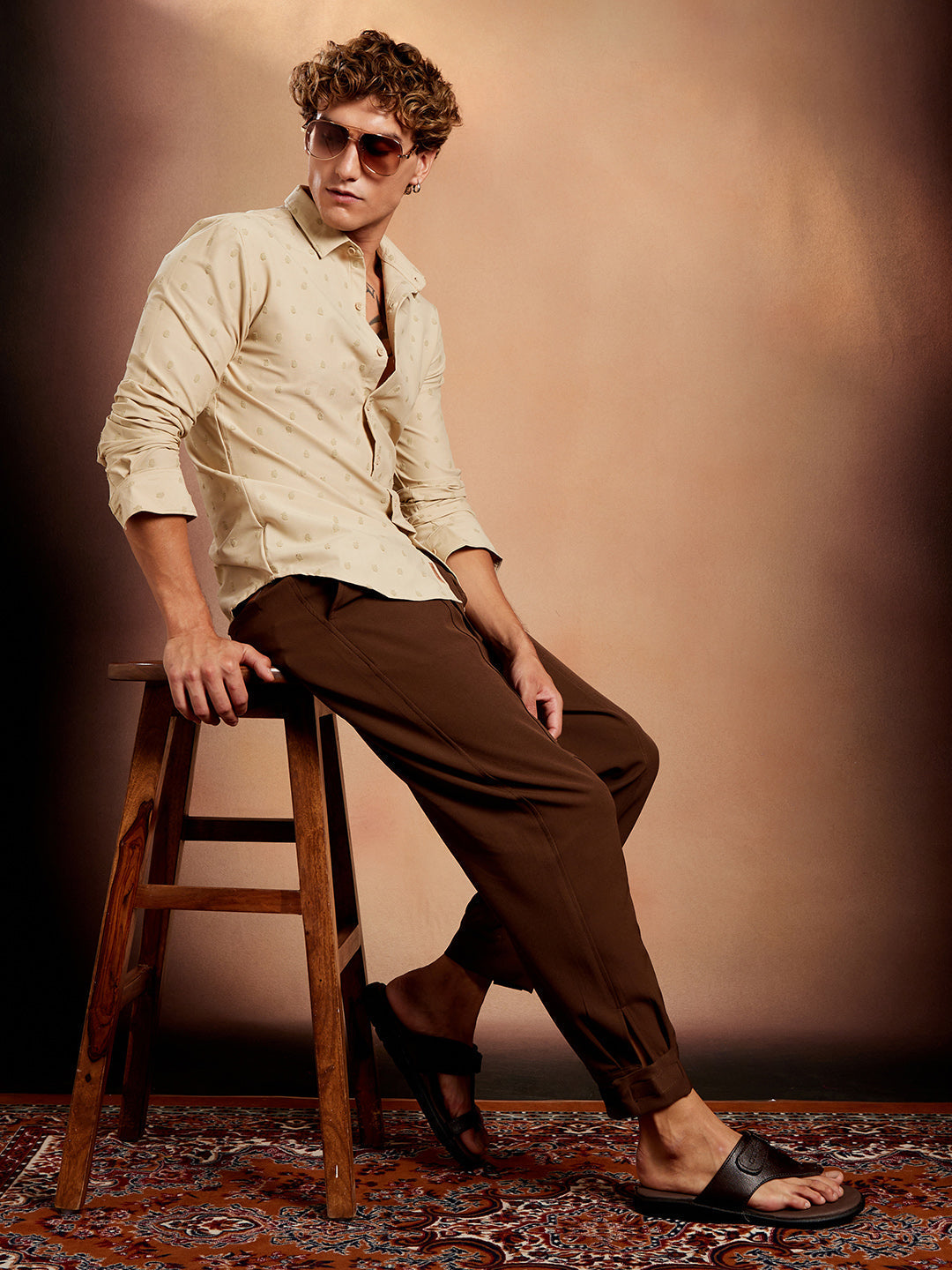 Men Sand Beige Polka-Tactile Shirt