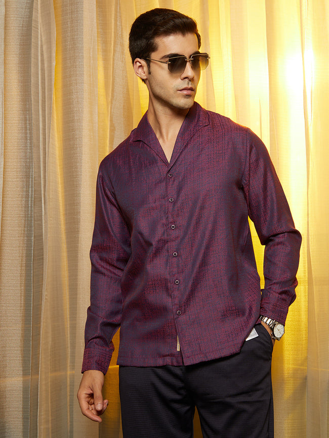 Men Violet Purple Distortion-Texture Shirt