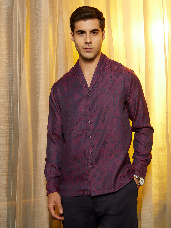 Men Violet Purple Distortion-Texture Shirt