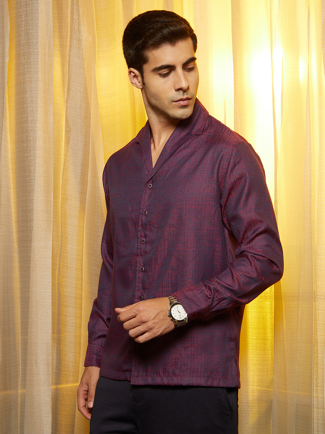 Men Violet Purple Distortion-Texture Shirt