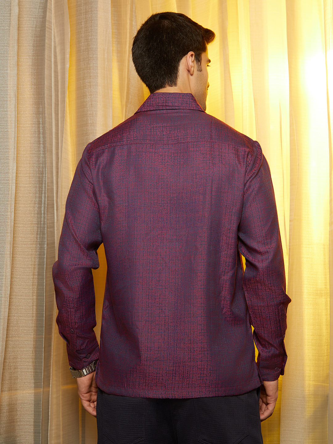 Men Violet Purple Distortion-Texture Shirt