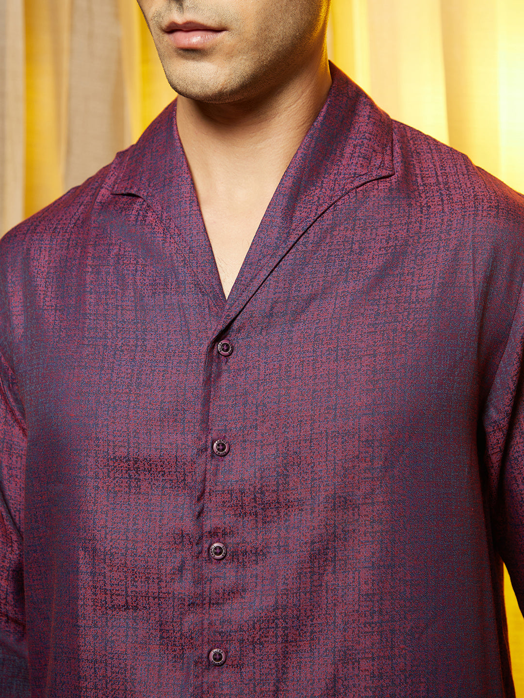 Men Violet Purple Distortion-Texture Shirt