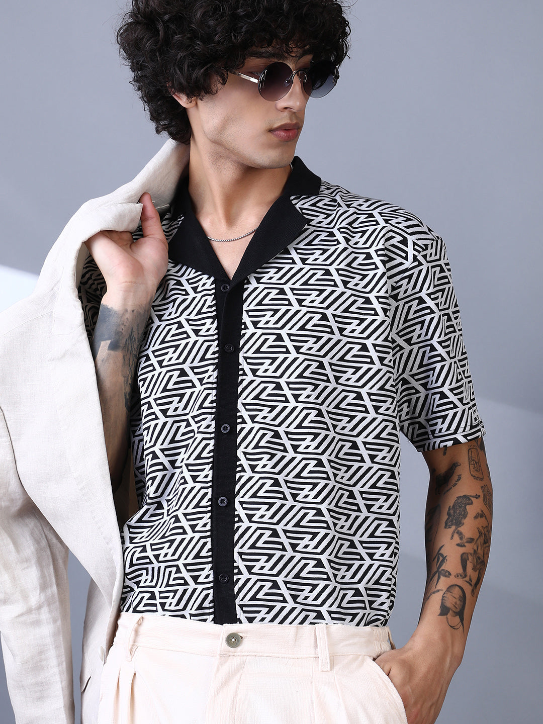 Men Cotton Blend Regular Printed Shirt