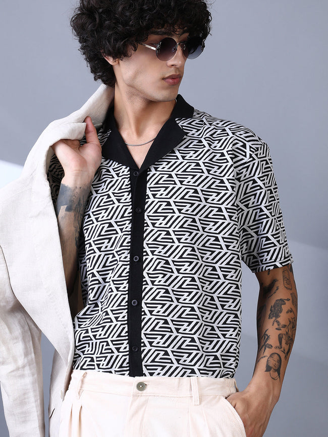 Men Cotton Blend Regular Printed Shirt