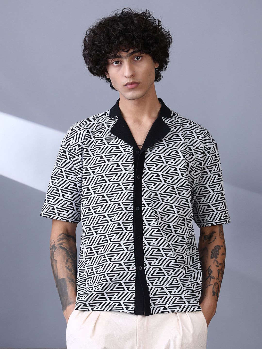 Men Cotton Blend Regular Printed Shirt