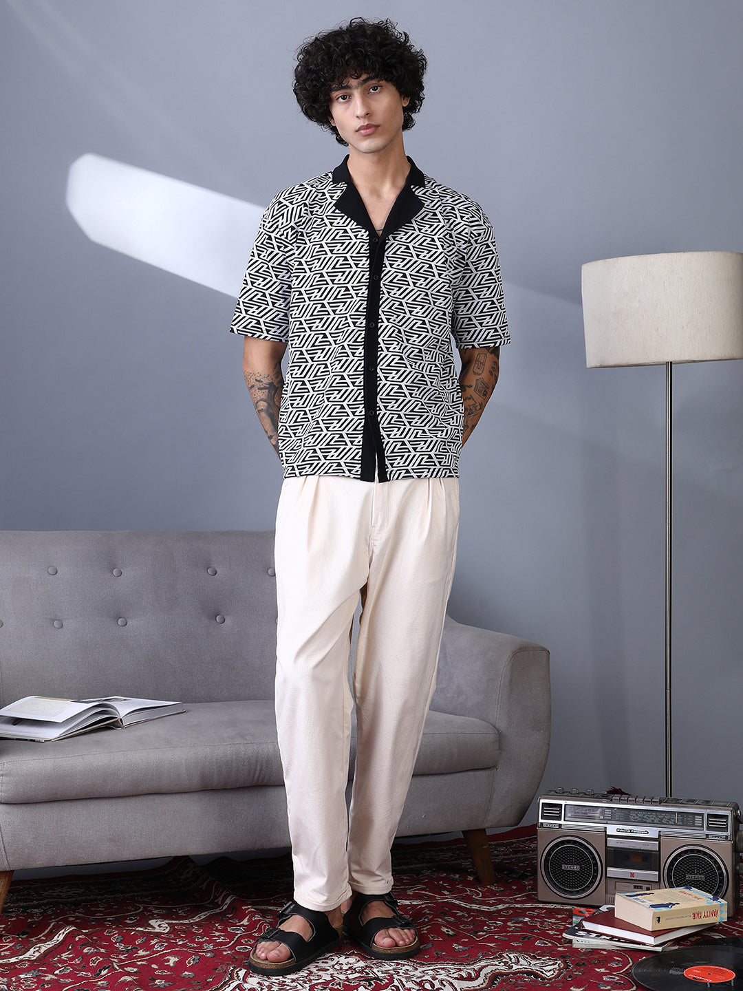 Men Cotton Blend Regular Printed Shirt