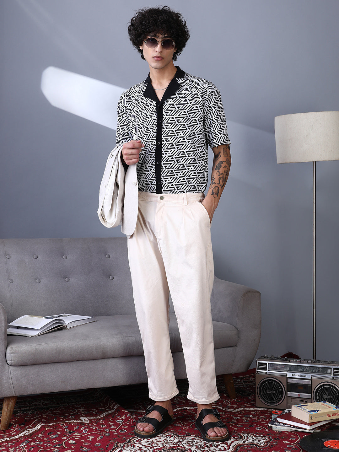 Men Cotton Blend Regular Printed Shirt