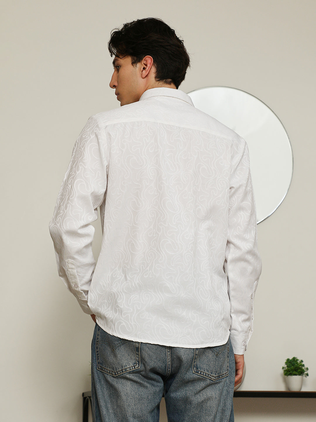 Men White Paisley Self-Design Slim Fit Shirt