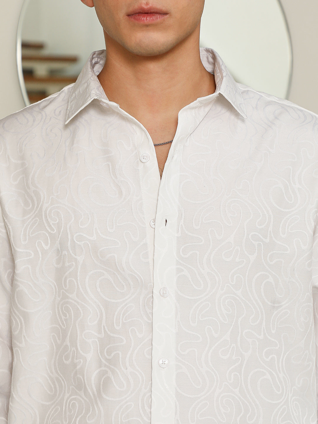 Men White Paisley Self-Design Slim Fit Shirt
