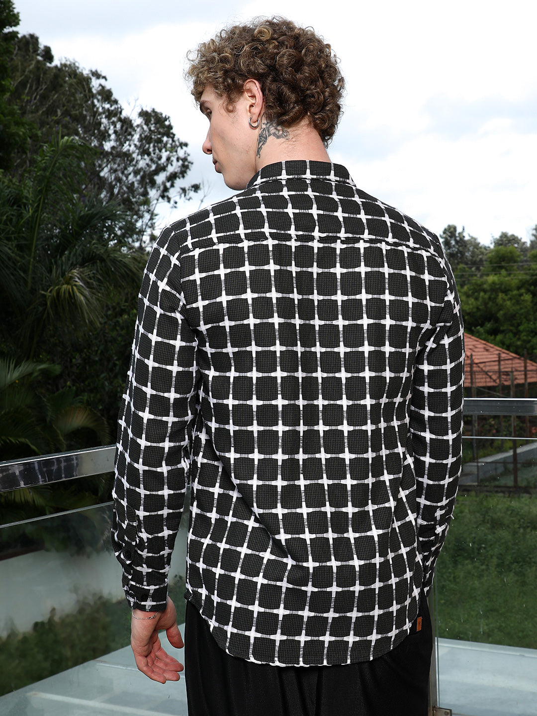 Men Black And White Checkered Cotton Shirt