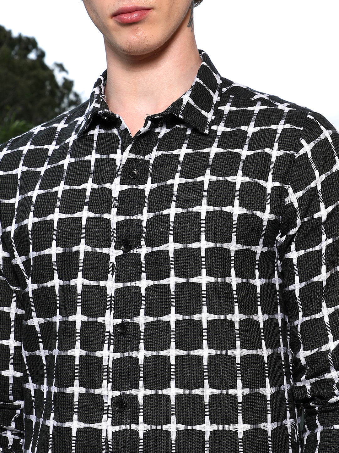 Men Black And White Checkered Cotton Shirt