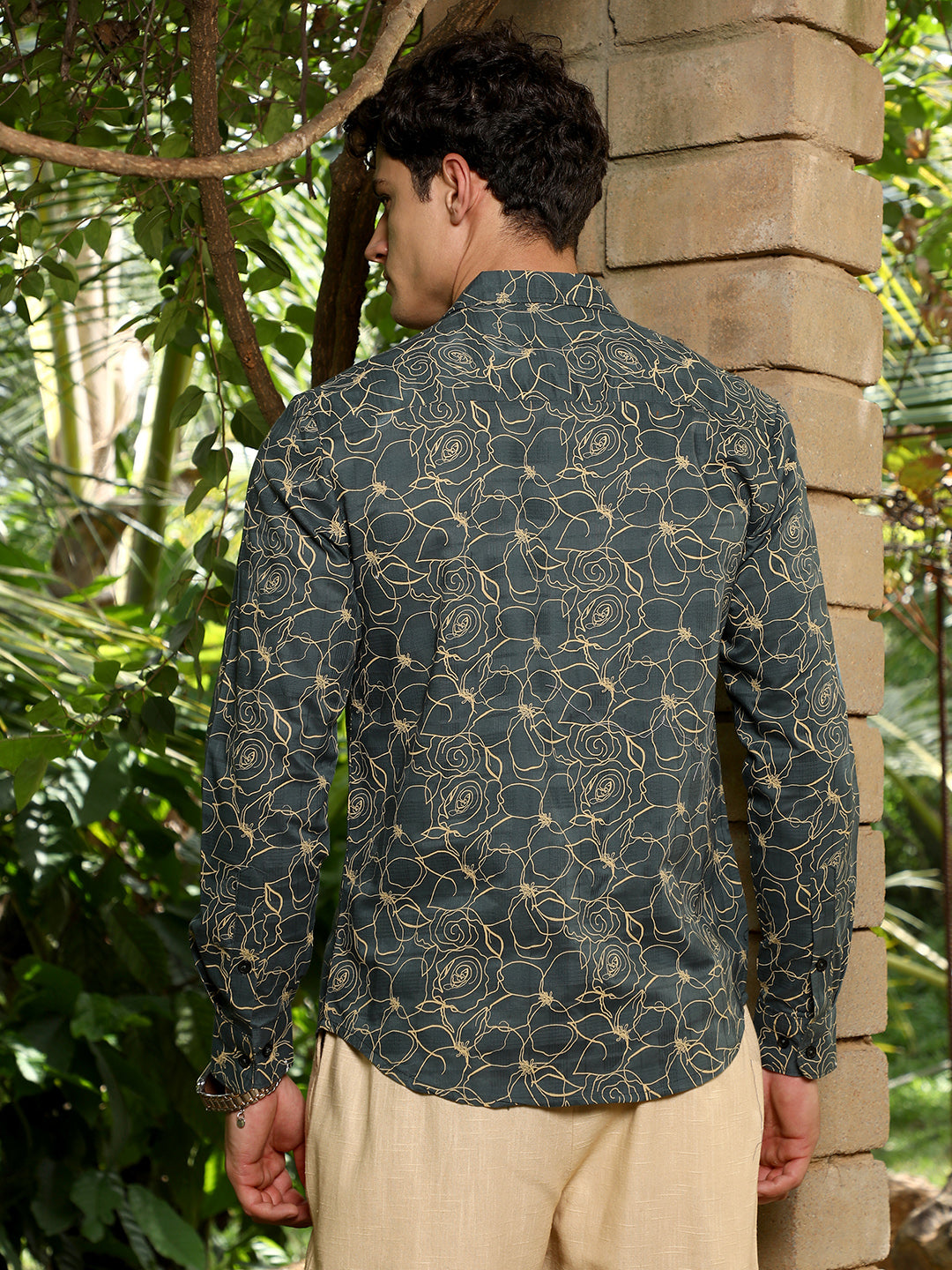 Men Sacramento Green Roses-Lined Embroidered Shirt