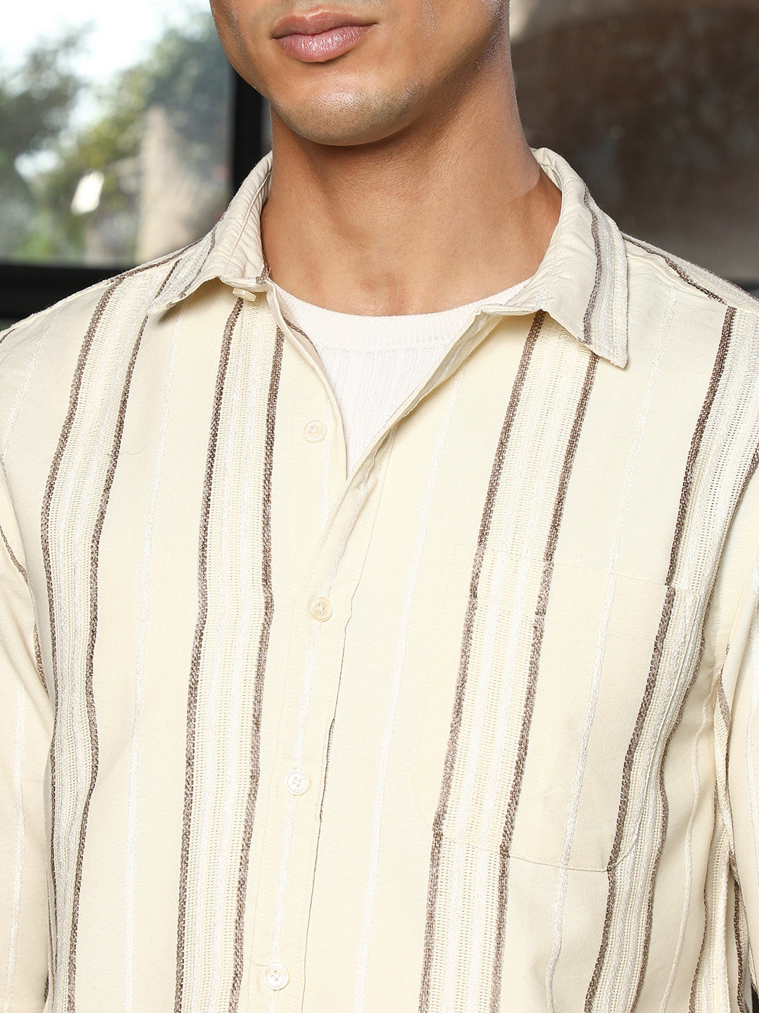 Men Off-White Shadow-Stripe Jacquard Shirt