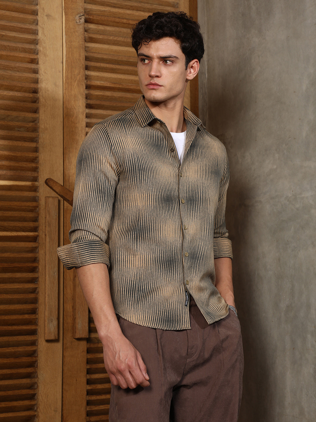 Men Cotton Blend Regular Geometric Shirt