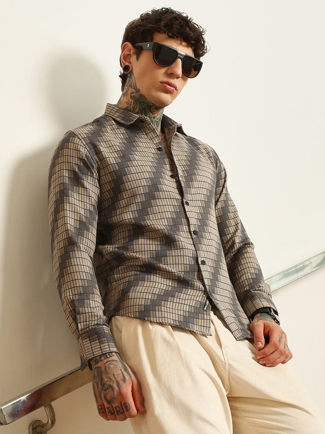 Men Diagonal Check Slim Fit Shirt