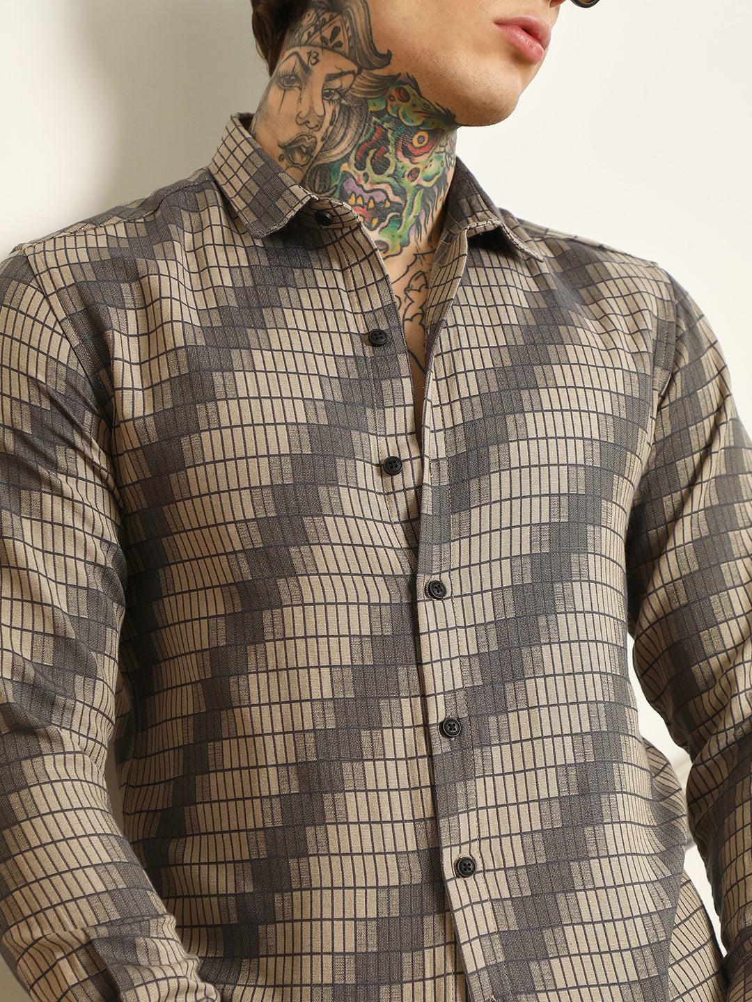 Men Diagonal Check Slim Fit Shirt