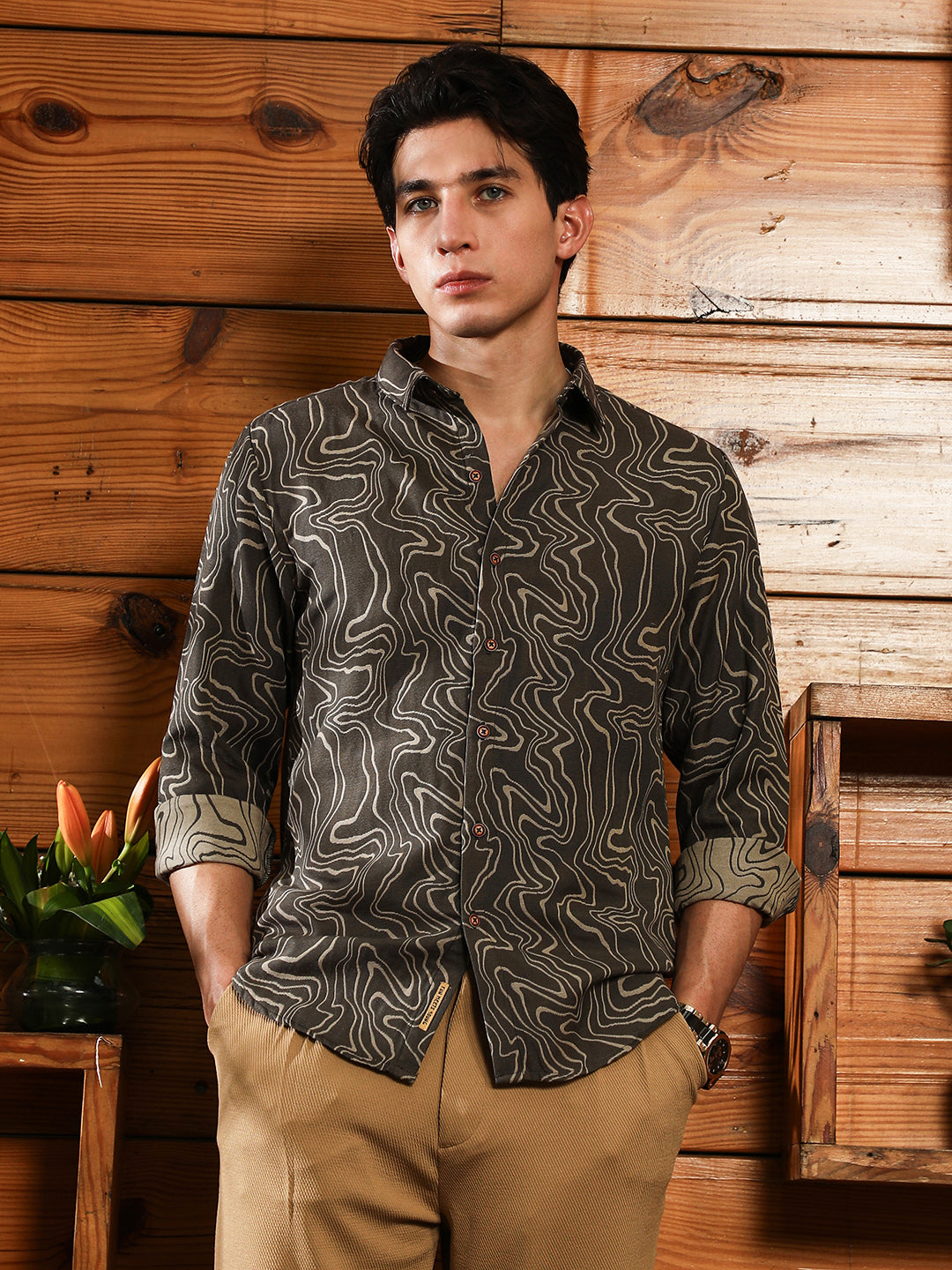 Men Cotton Blend Regular Abstract Shirt