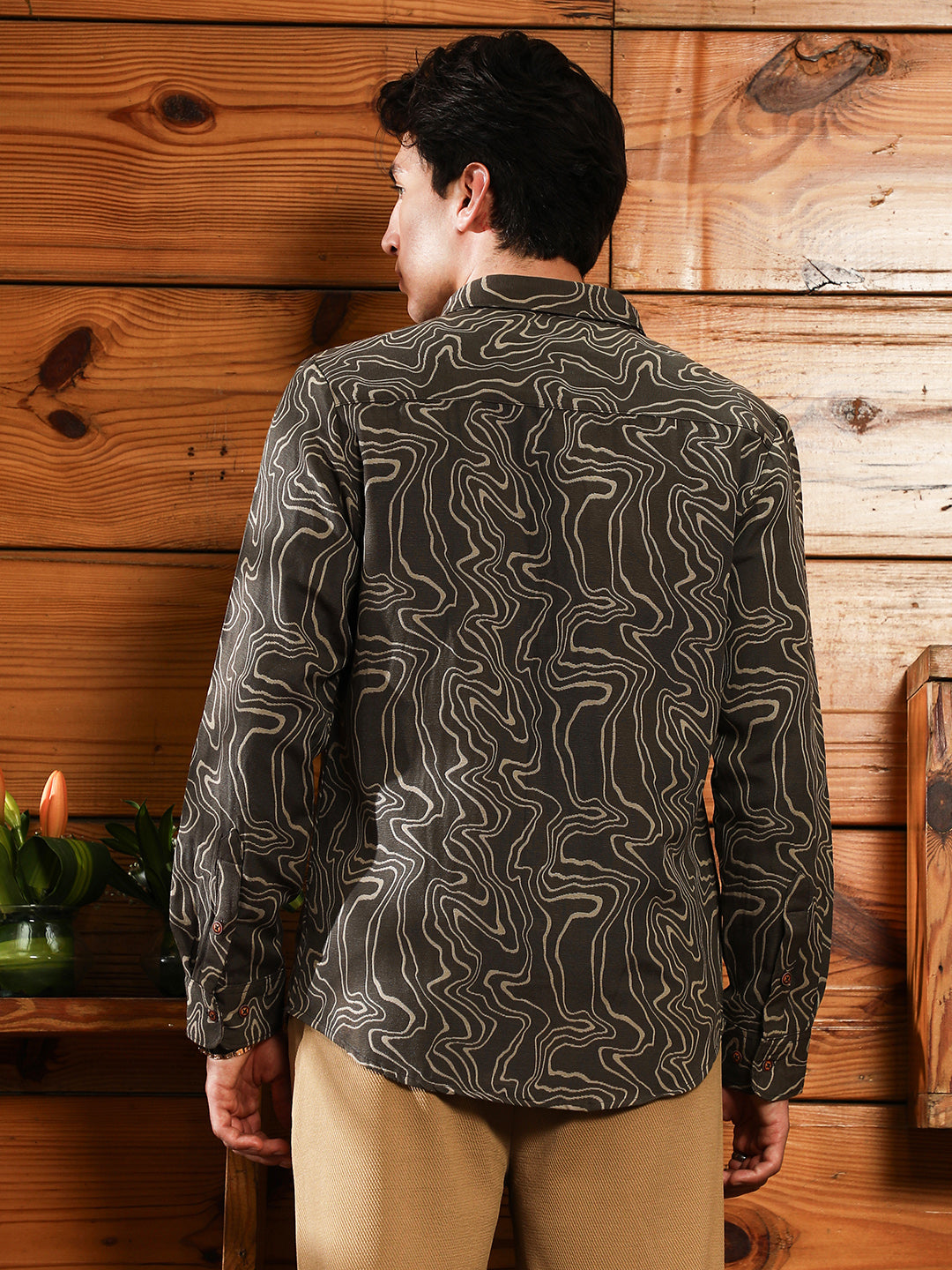 Men Cotton Blend Regular Abstract Shirt