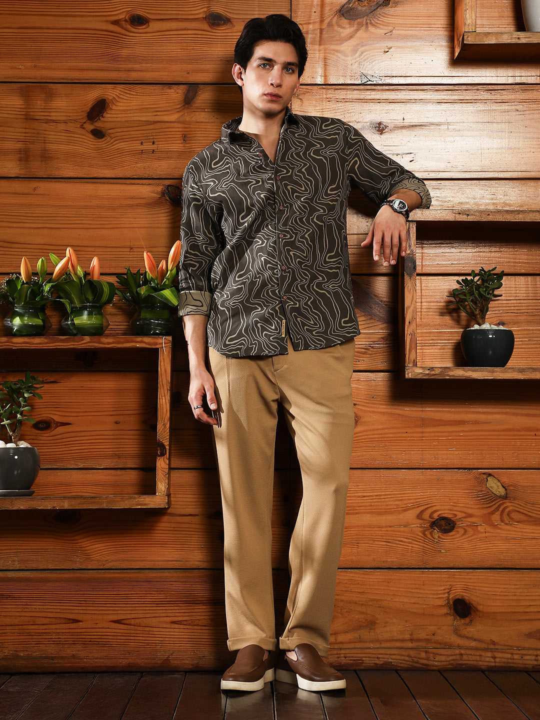 Men Cotton Blend Regular Abstract Shirt