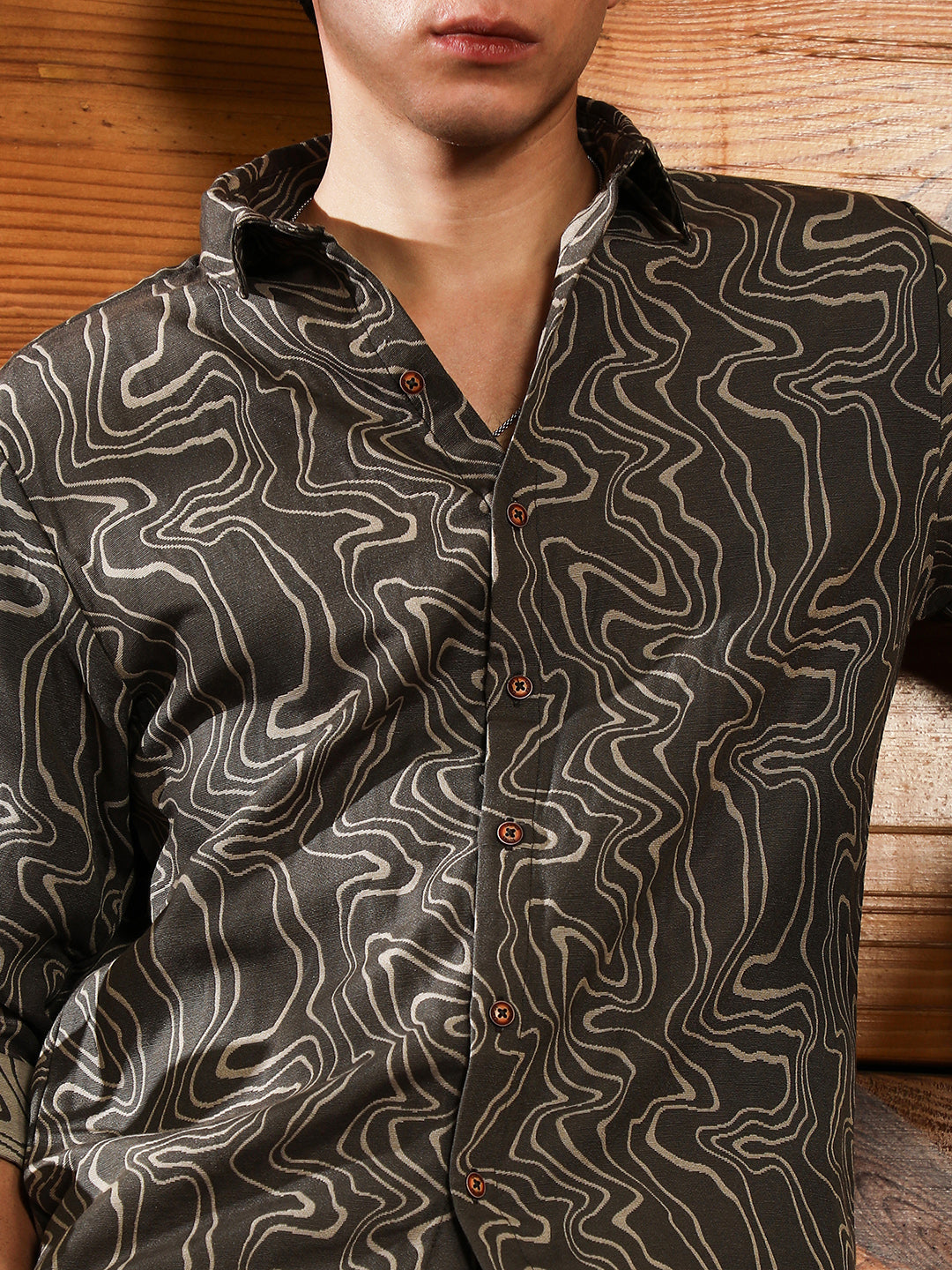 Men Cotton Blend Regular Abstract Shirt