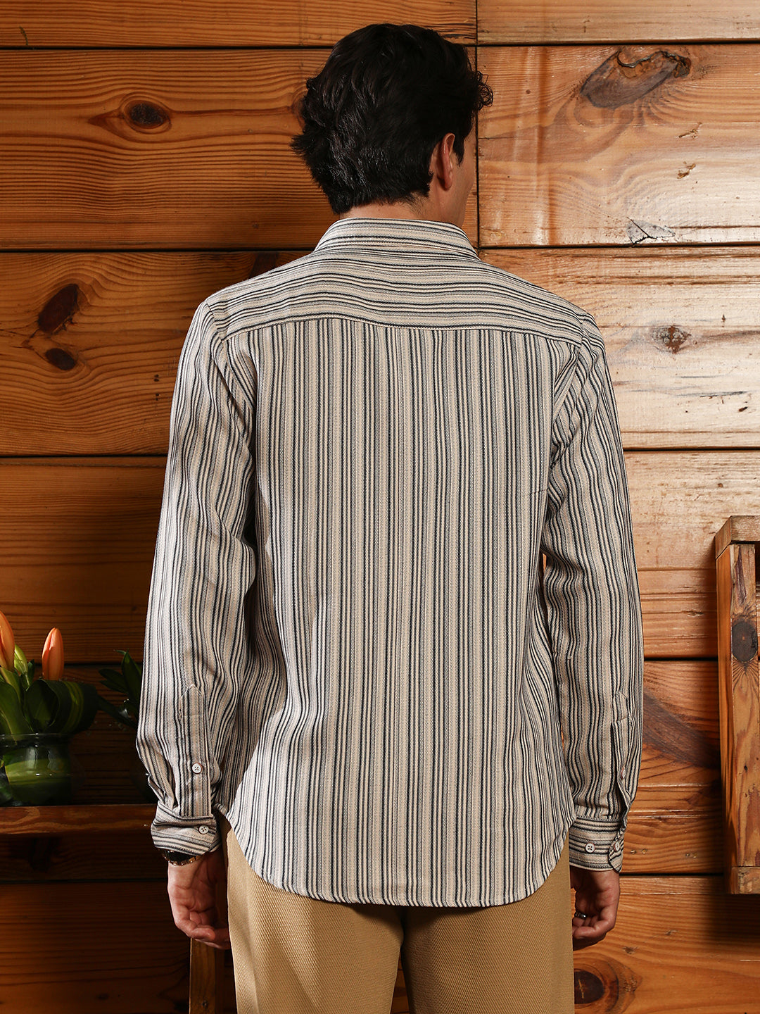 Men Cotton Blend Regular Stripes Shirt
