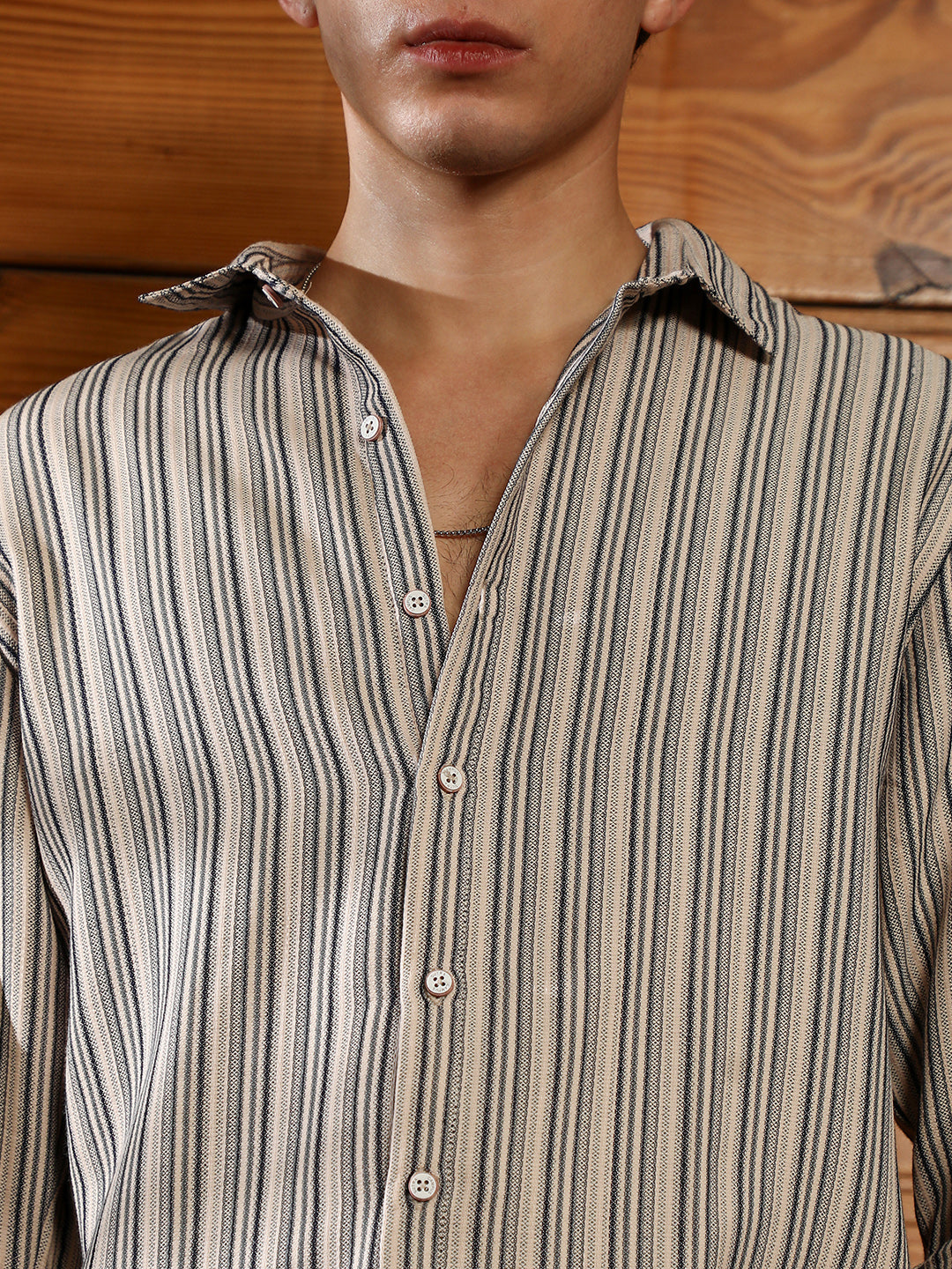 Men Cotton Blend Regular Stripes Shirt
