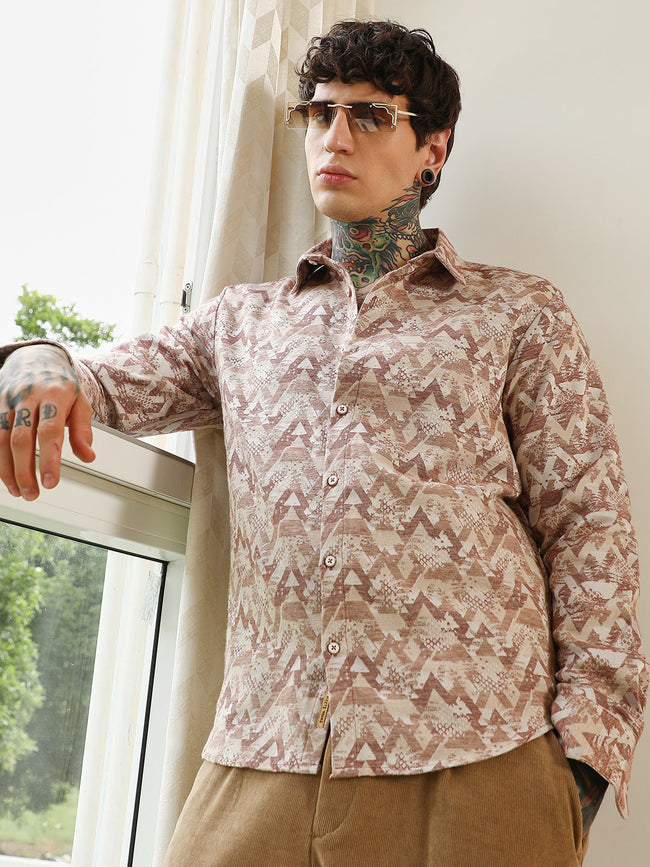Men Geometric Pattern Cotton Blend Full Sleeve Shirt