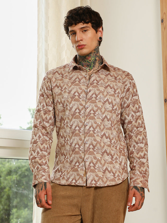 Men Geometric Pattern Cotton Blend Full Sleeve Shirt