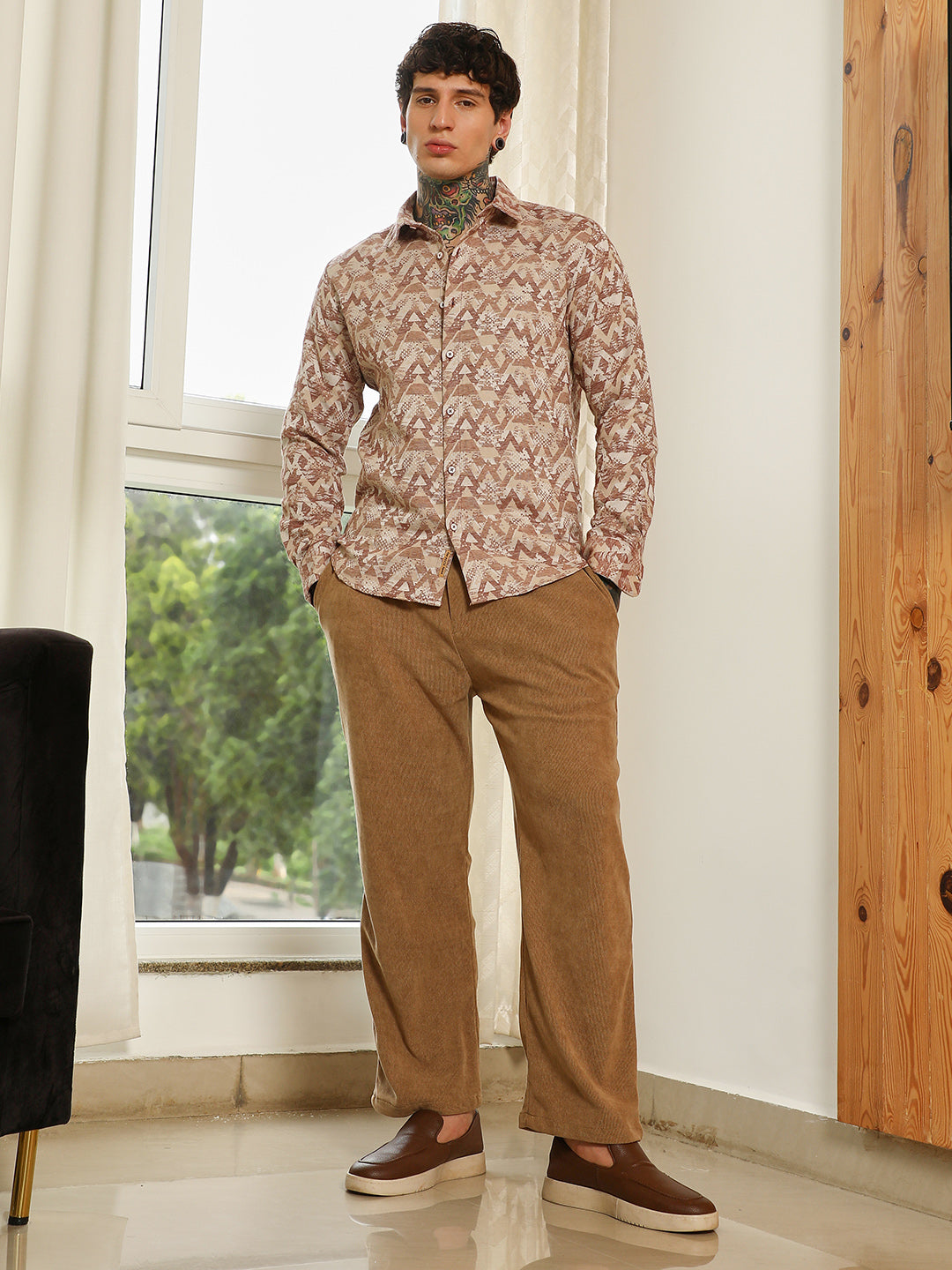 Men Geometric Pattern Cotton Blend Full Sleeve Shirt