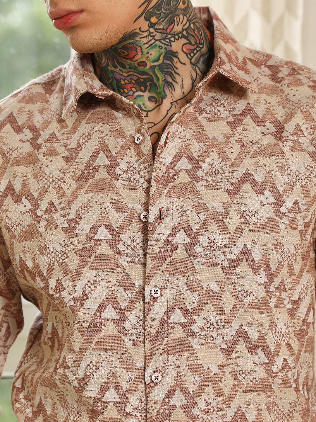 Men Geometric Pattern Cotton Blend Full Sleeve Shirt