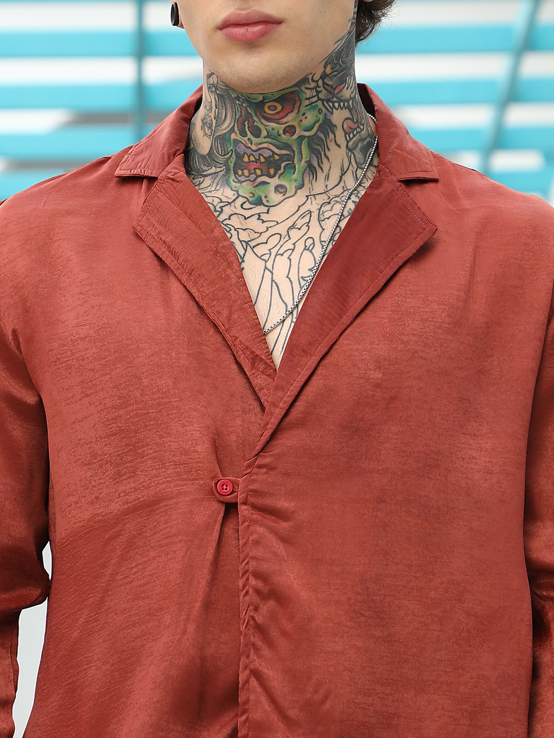 Men Brick Red Cuban-Modular Shirt