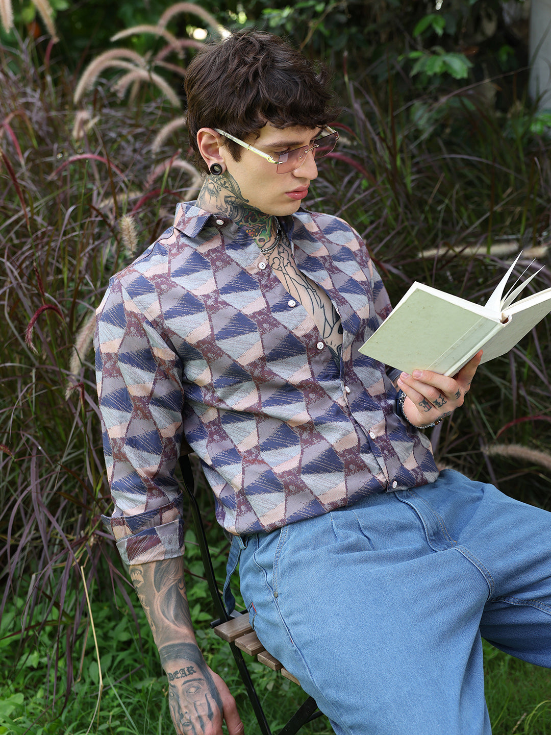 Men Cotton Blend Regular Geometric Shirt