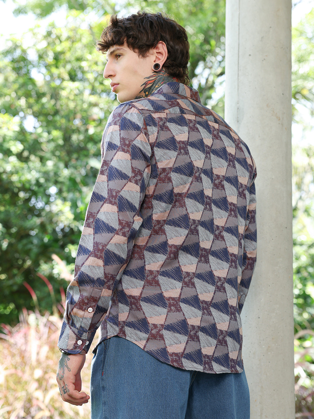 Men Cotton Blend Regular Geometric Shirt