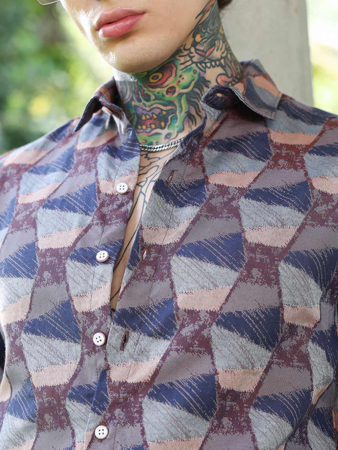 Men Cotton Blend Regular Geometric Shirt