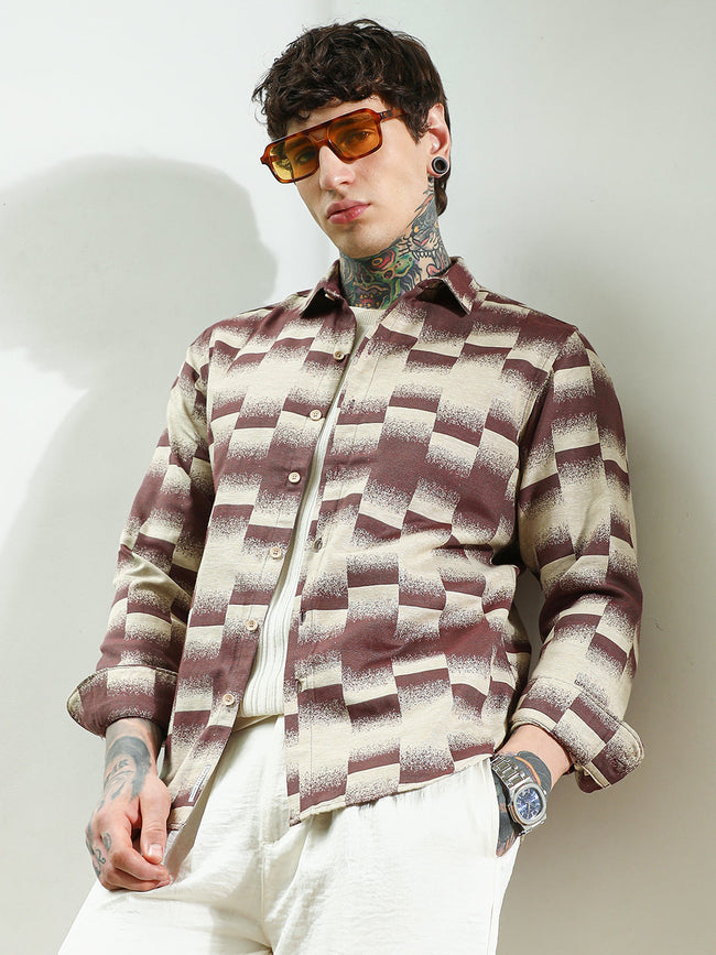 Men Geometric Pattern Cotton Blend Full Sleeve Shirt